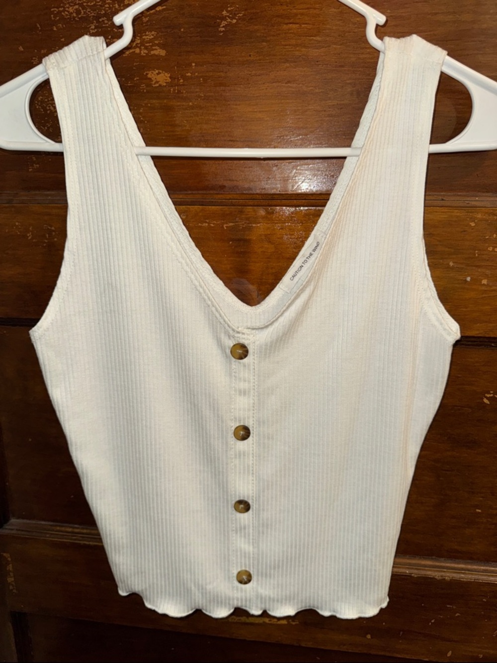 Caution To The Wind Ivory Ribbed Button-Front Tank